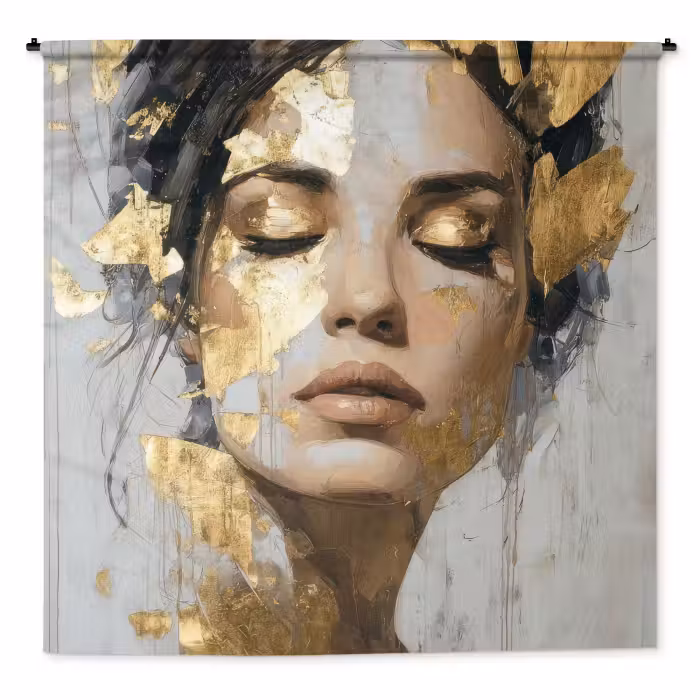Wandteppich - Geschmückt - Frau - Gold - Augen