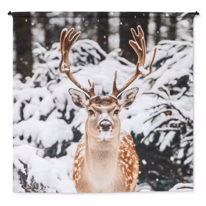 Wandteppich - Hirsche - Schnee - Winter - Wald - Tiere