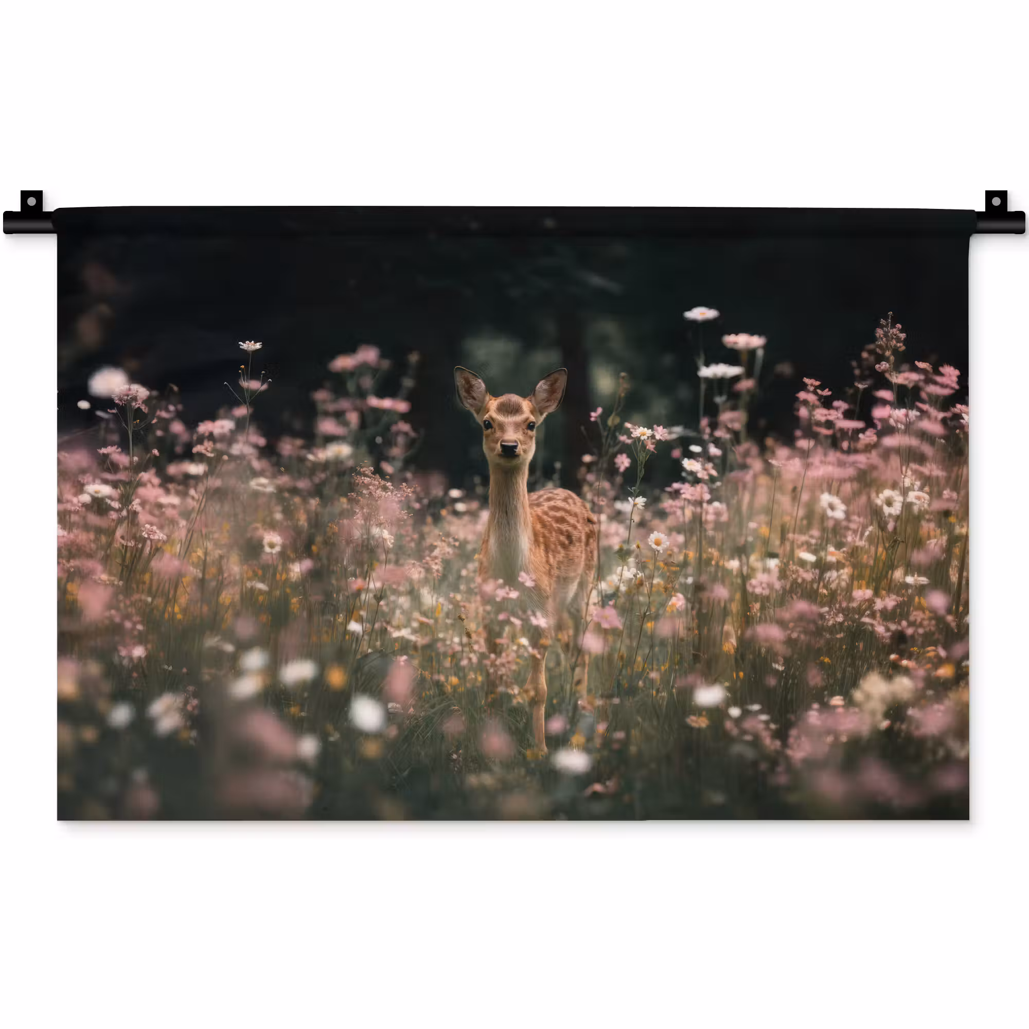 Wandteppich - Hirsche - Wildblumen - Wald