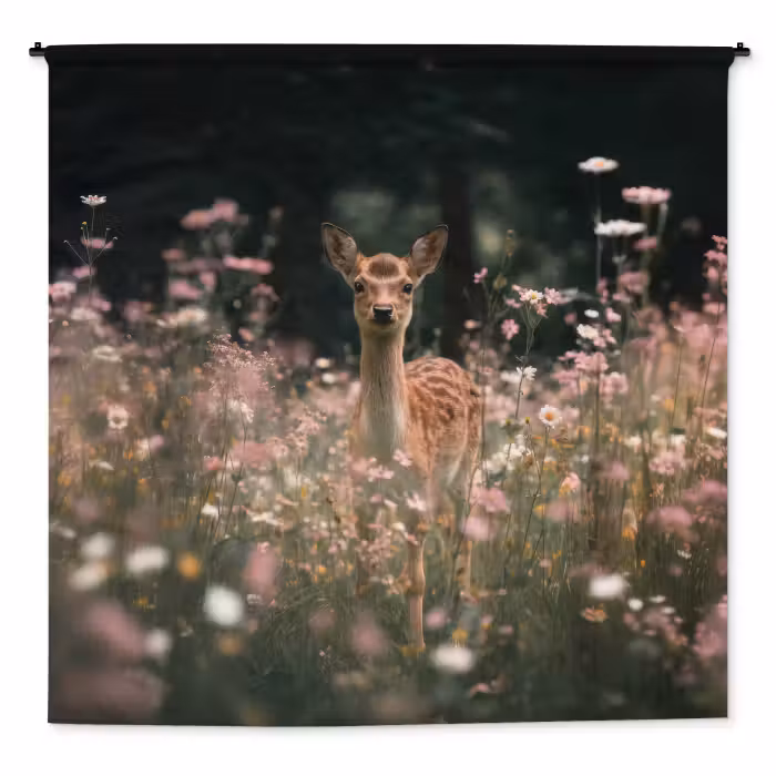 Wandteppich - Hirsche - Wildblumen - Wald