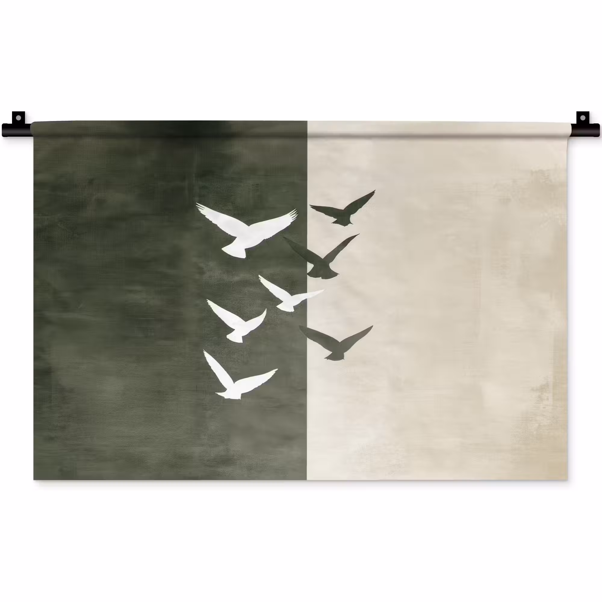 Wandteppich - Japandi - Vogel - Grün