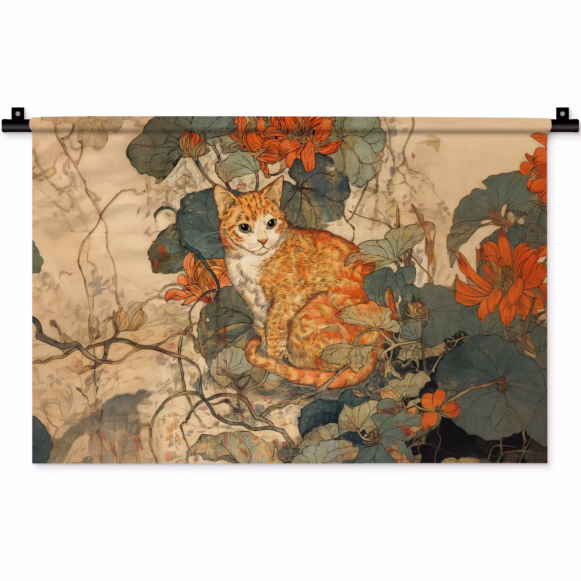 Wandteppich - Katze - Ornamental - Blumen