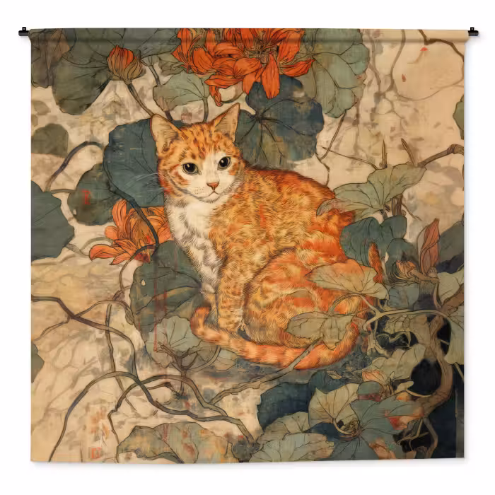 Wandteppich - Katze - Ornamental - Blumen