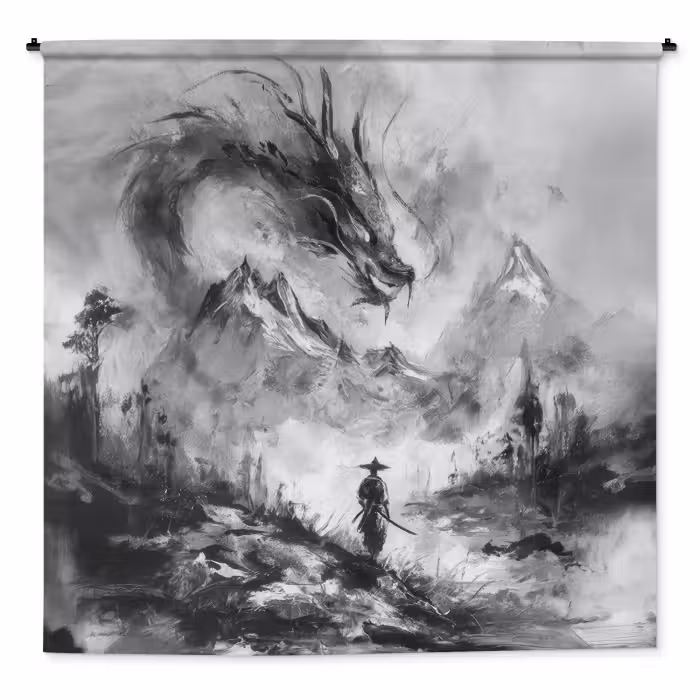 Wandteppich - Krieger - Drache - Grau