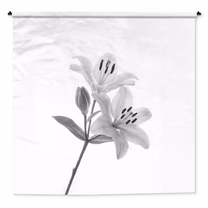 Wandteppich - Lilien - Elegant - Schwarz - Weiß