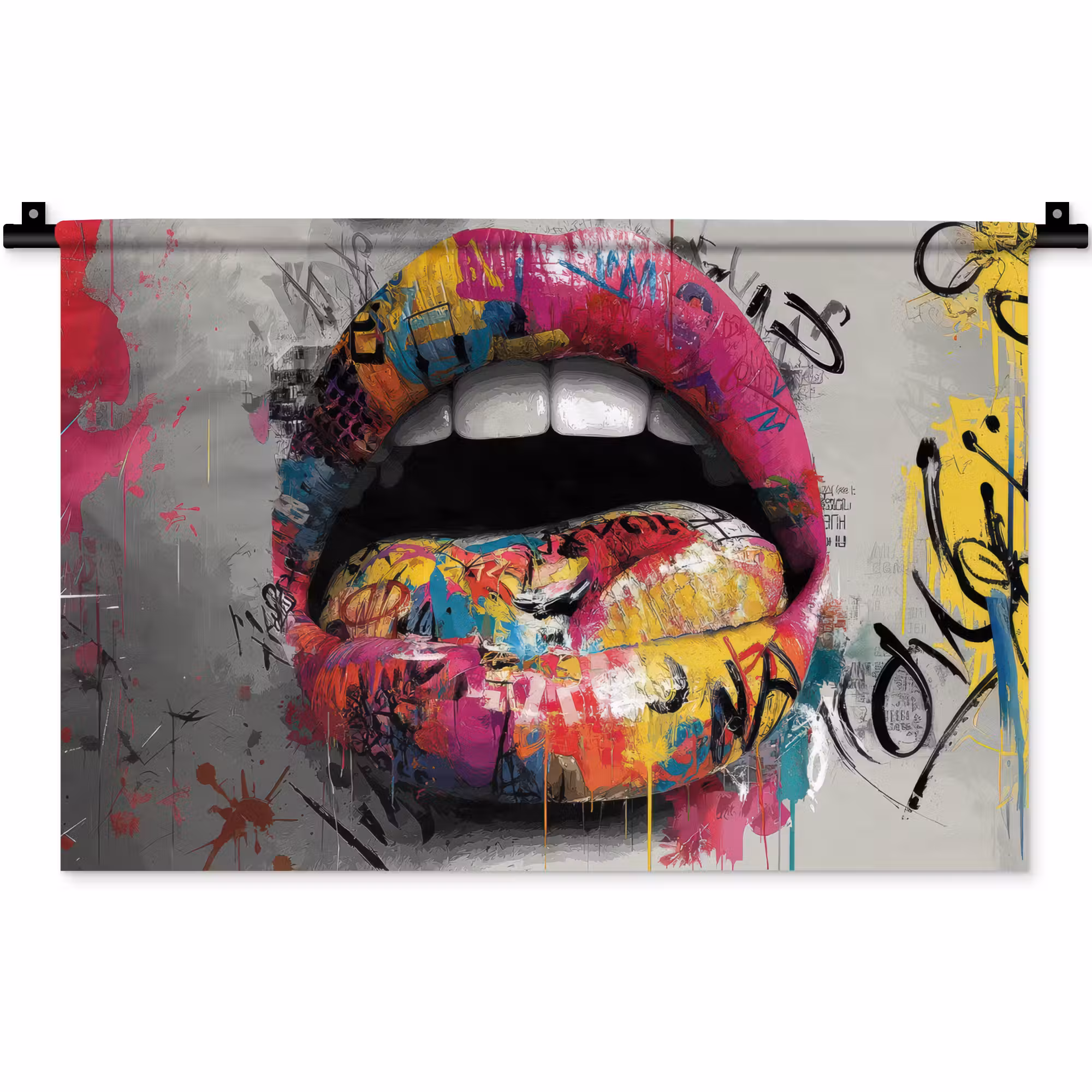 Wandteppich - Lippen - Graffiti - Ausdrucksstark
