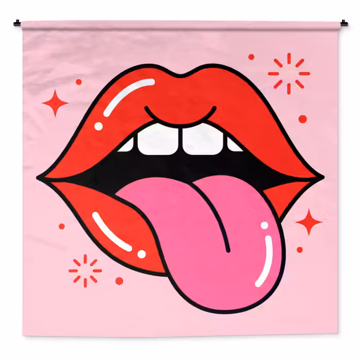 Wandteppich - Lippen – Zunge – Pop-Art – Bunt – Rosa
