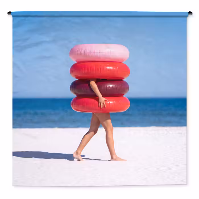 Wandteppich - Menschen – Strand – Sommer – Freizeit – Farbenfroh