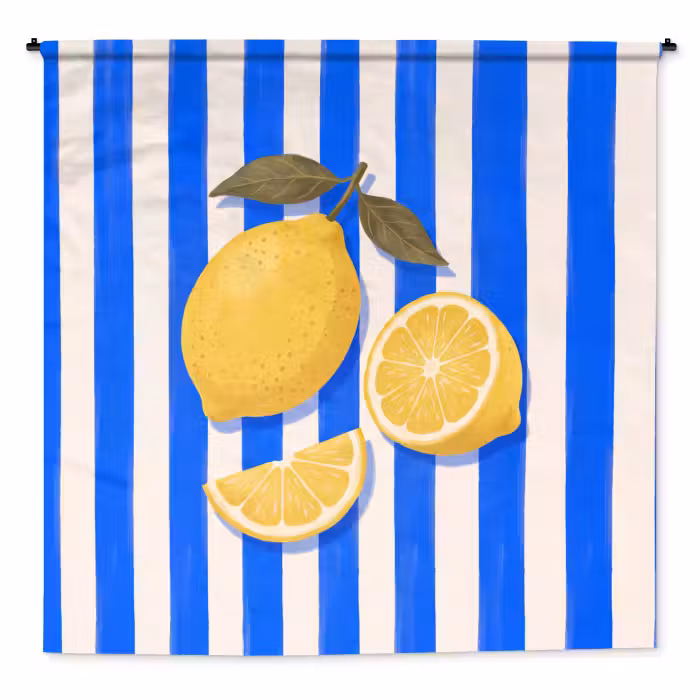 Wandteppich - Obst – Zitrone – Sommer – Gelb – Blau