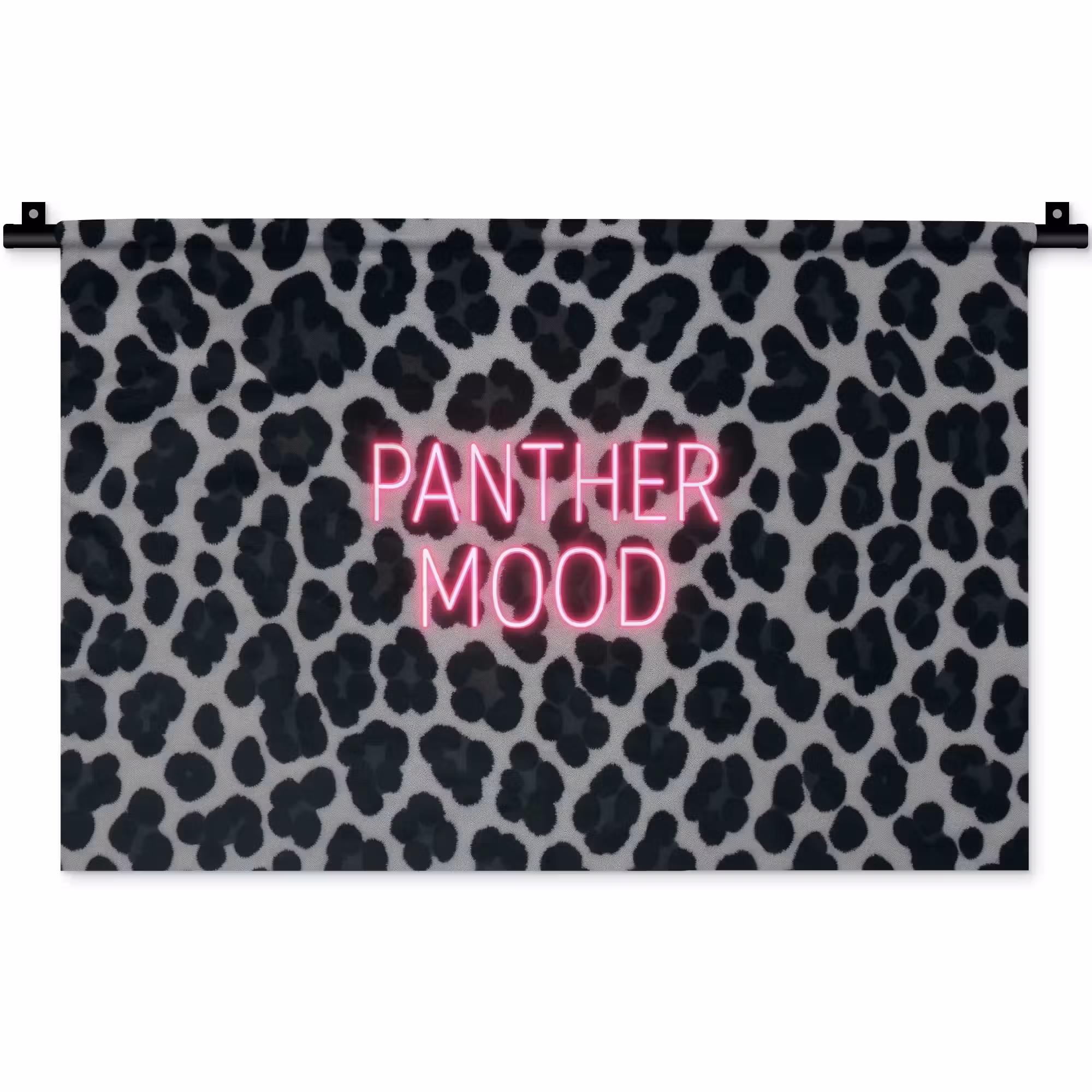 Wandteppich - Pantherdruck - Schwarz - Neonschrift - Rosa