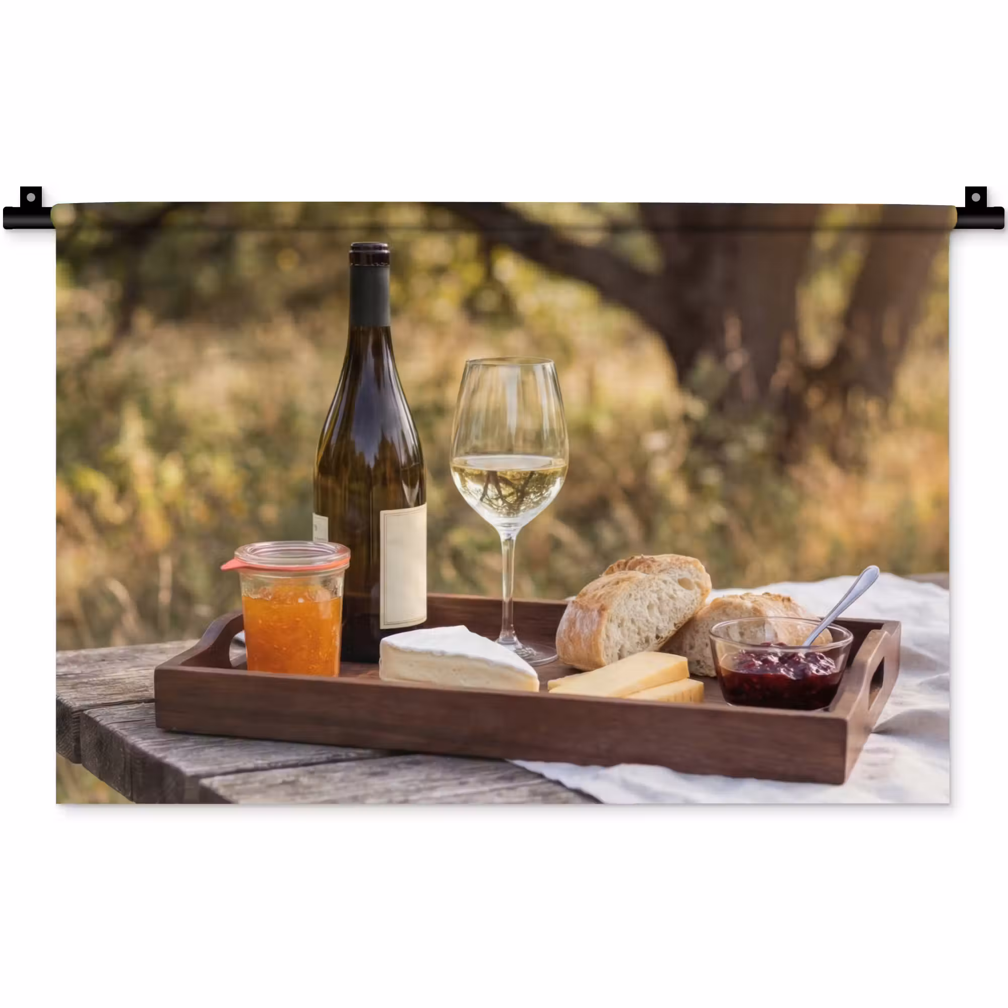Wandteppich - Picknick - Wein - Käsetafel
