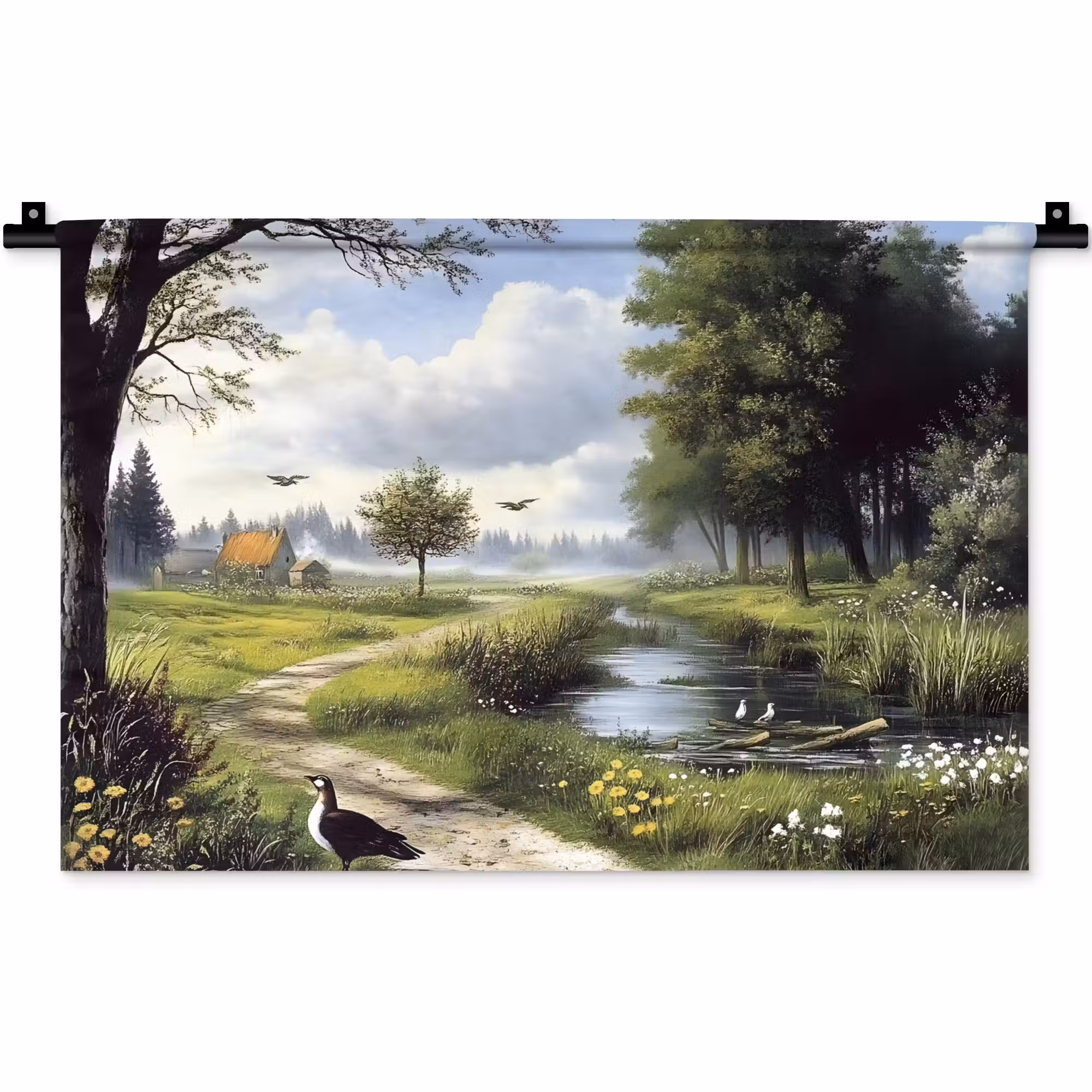 Wandteppich - Sandiger Weg - Grüne Landschaft - Wasser