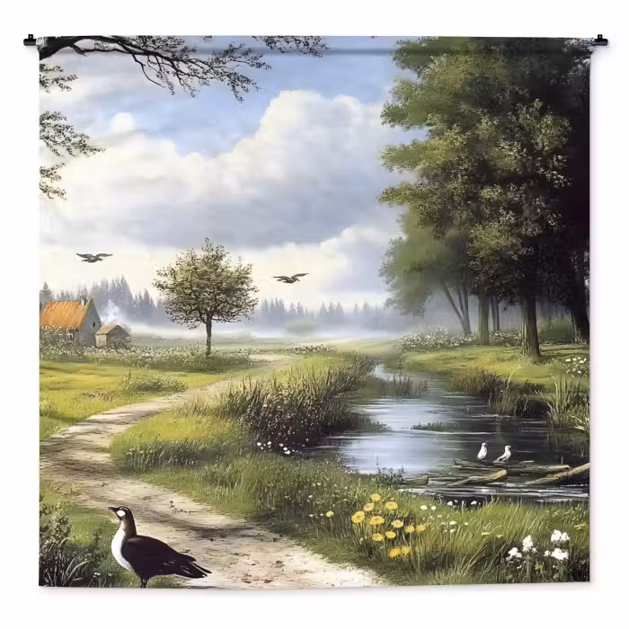Wandteppich - Sandiger Weg - Grüne Landschaft - Wasser
