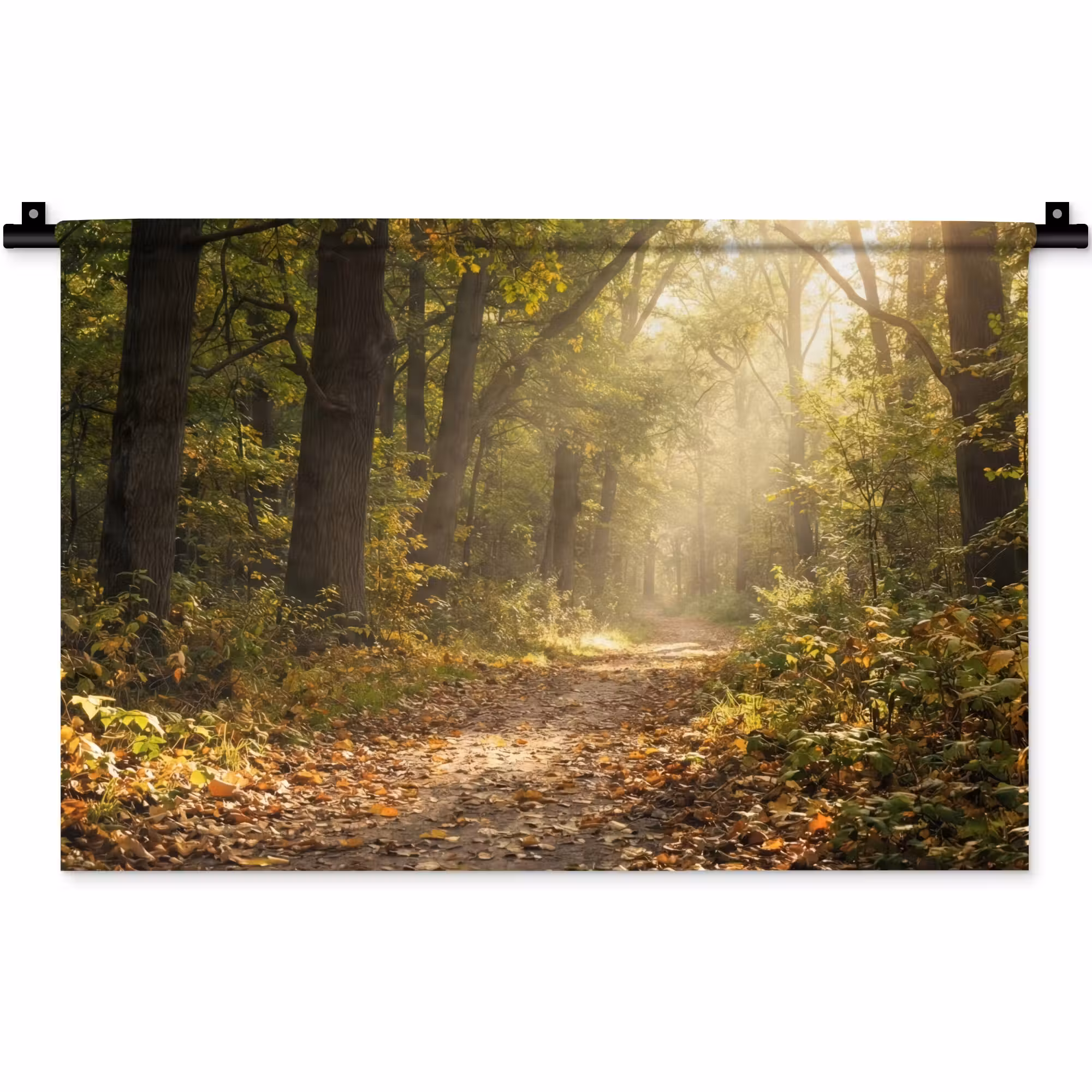 Wandteppich - Sonnenlicht - Waldweg - Bäume