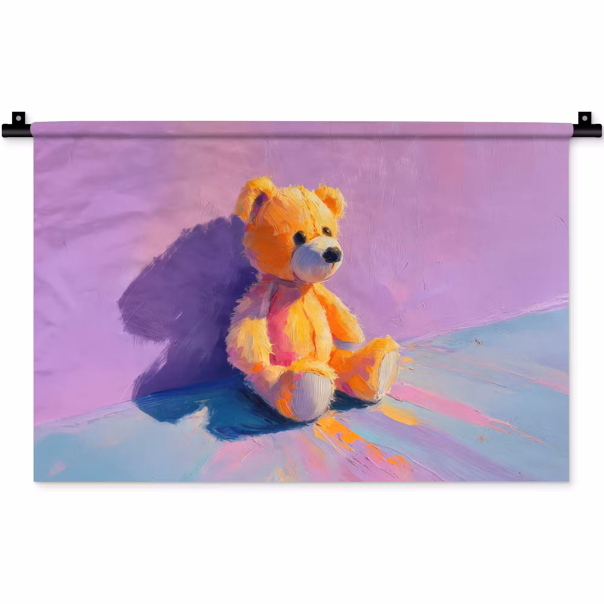 Wandteppich - Teddybär - Schatten - Pinselstriche - Lila