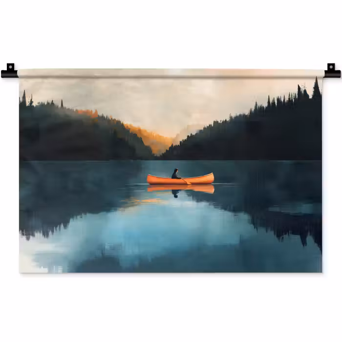 Wandteppich - Wälder - See - Kanu - Orange