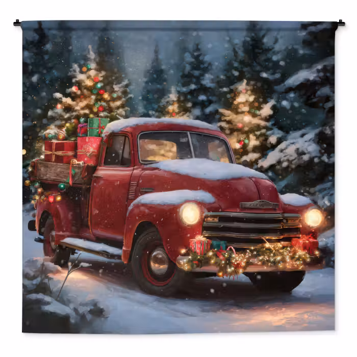 Wandteppich - Weihnachts-LKW - Schneewald - Rot