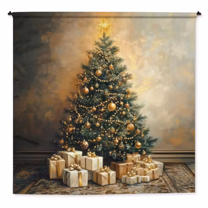 Wandteppich - Weihnachtsbaum - Geschenke - Gold