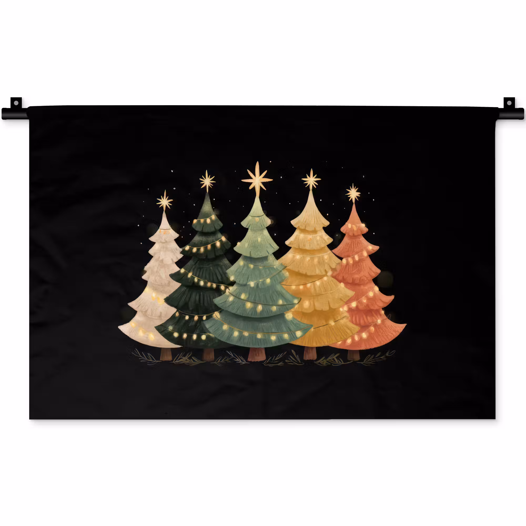 Wandteppich - Weihnachtsbäume - Bunt - Lichter - Stern