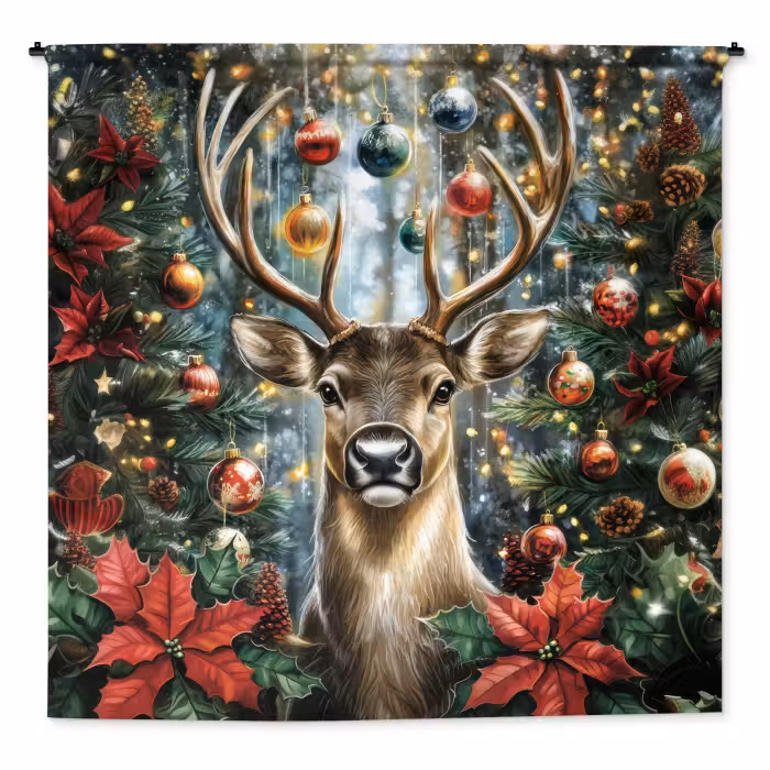 Wandteppich - Weihnachtsfeier - Tannenwald - Rot