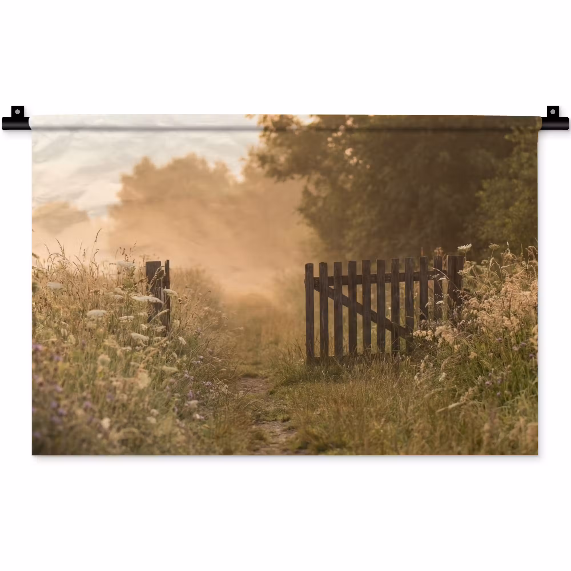 Wandteppich - Zaun - Natur - Nebel - Feld