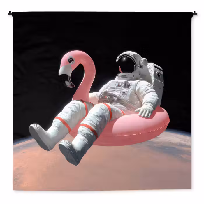 Wandteppich - Astronaut - Flamingo - Schwimmband - Rosa