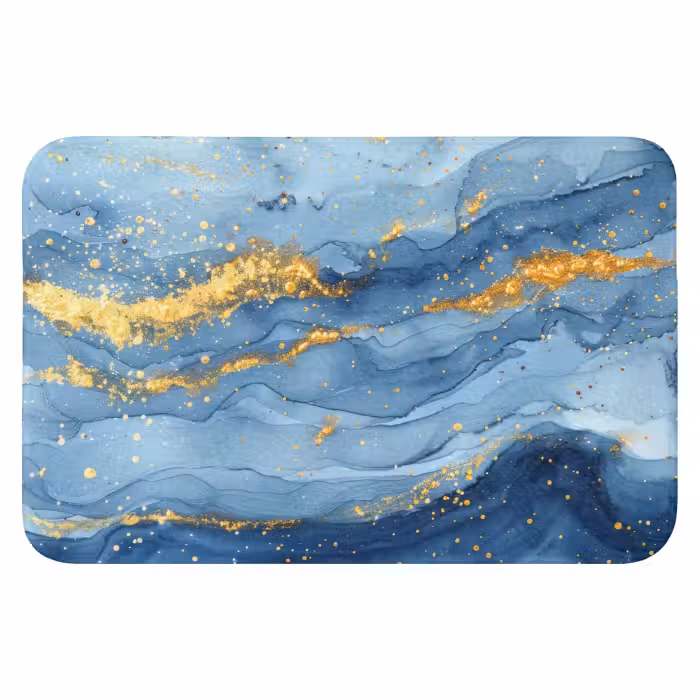 WC Vorleger - Aquarell - Blau - Kunst - Gold - Luxus - Modern
