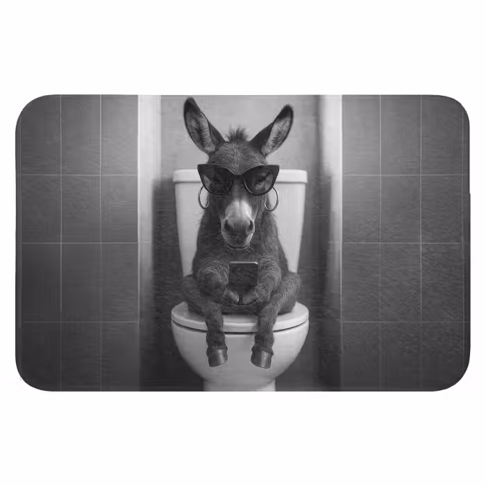WC Vorleger - Esel - Telefon - Toilette - Schwarz - Weiß